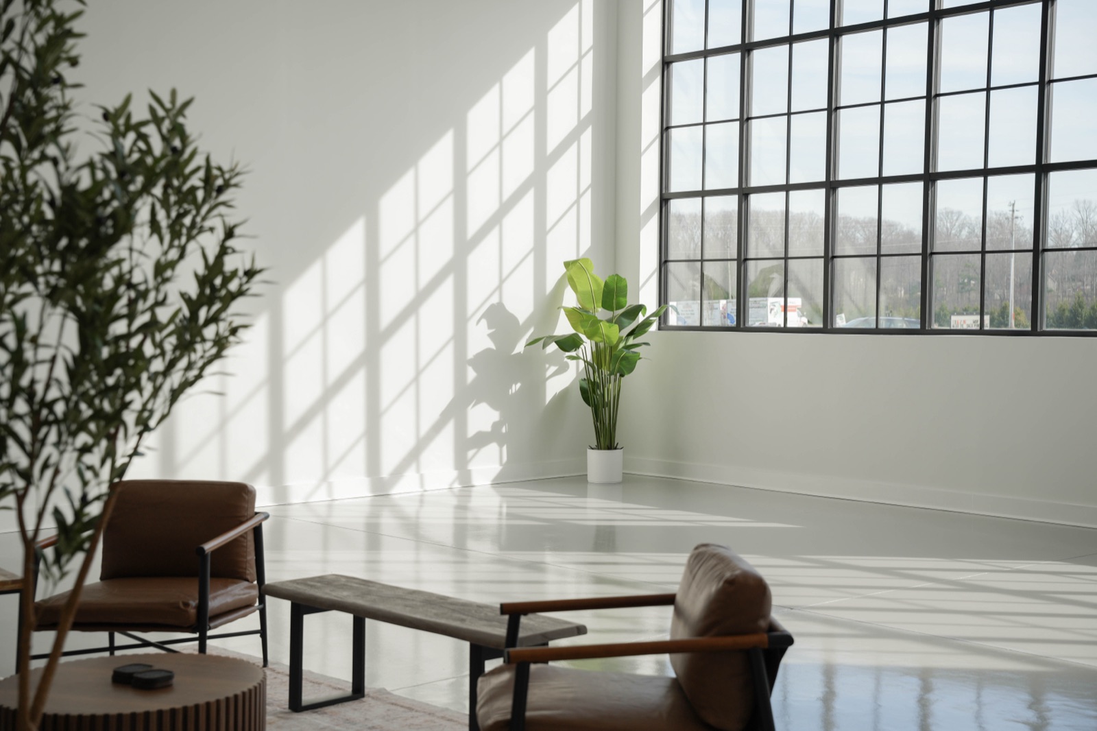 Window light and clean white walls inside the Flagship studio